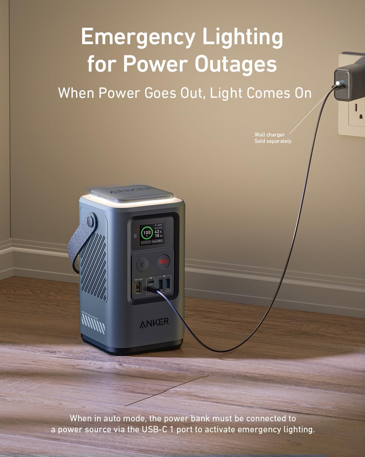 Anker Power Bank Power Station 60,000mAh,Portable Outdoor Generator 87W with Smart Digital Display, Retractable Auto Lighting and SOS Mode, Home Backup(PowerCore Reserve 192Wh) for Travel, Camping image 5