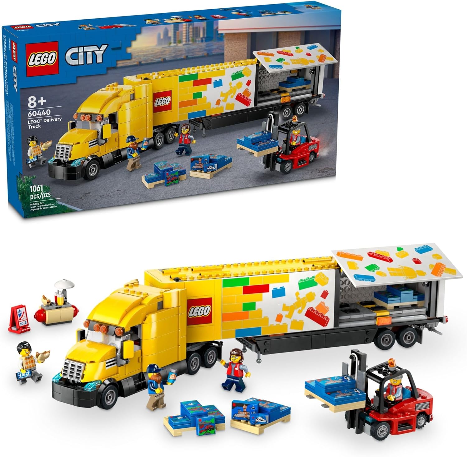 LEGO City Yellow Delivery Truck Toy, Comes with a Semitruck Model, Forklift and 4 Minifigures for Pretend Play, Fun Birthday Gift Idea for Kids' 8 Years Old and Up, 60440 image 1