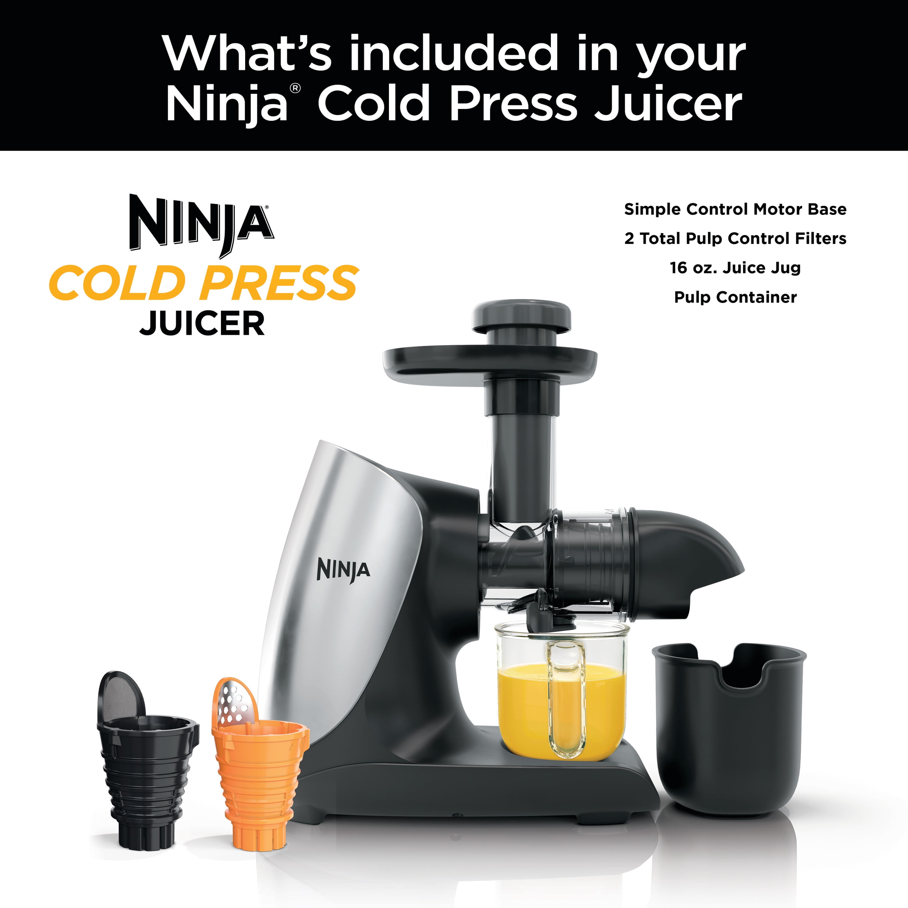 Ninja® Cold Press Juicer Pro Powerful Slow Juicer, 150 Watts, Total Pulp Control, Cloud Silver, JC100 image 2