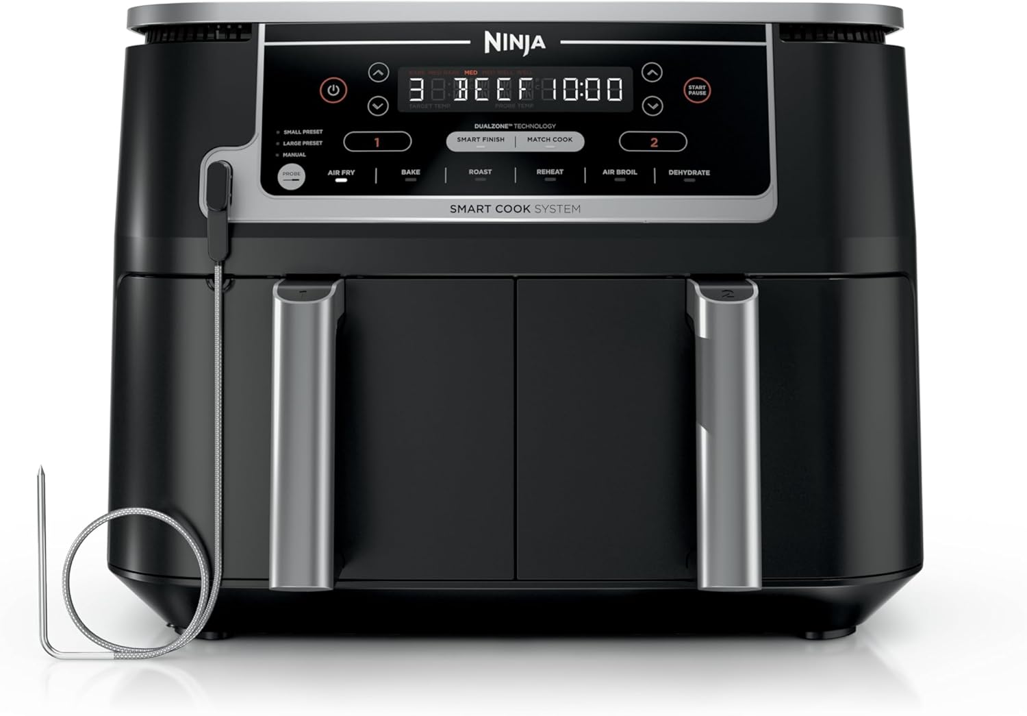 Ninja Foodi 10QT 6-in-1 DualZone Smart XL Air Fryer, 2 Independent 5QT Baskets, Smart Cook Thermometer, Match Cook, Smart Finish, Air Fry, Roast, Bake, Dehydrate, Reheat, Grey, DZ550 image 1