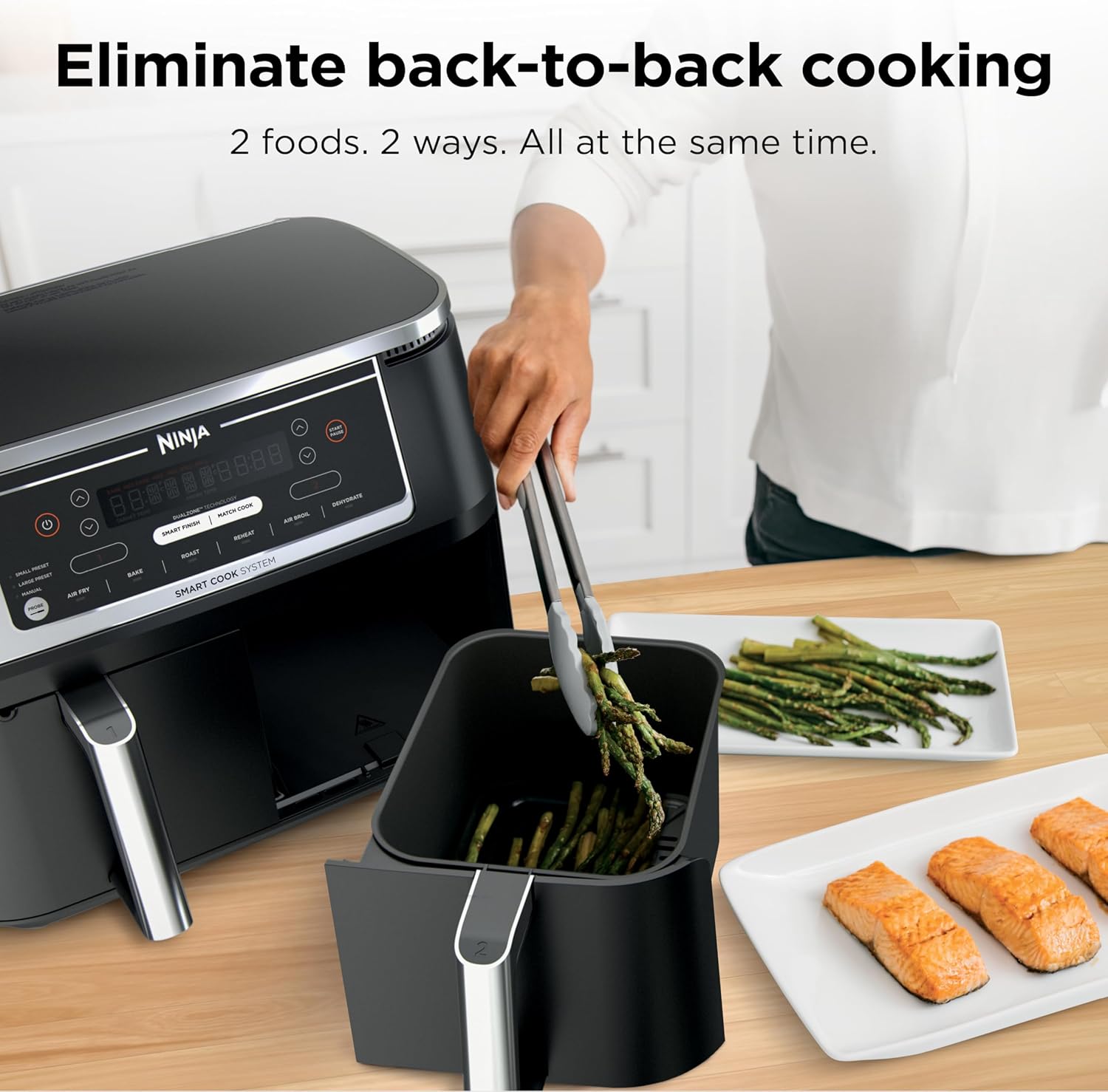 Ninja Foodi 10QT 6-in-1 DualZone Smart XL Air Fryer, 2 Independent 5QT Baskets, Smart Cook Thermometer, Match Cook, Smart Finish, Air Fry, Roast, Bake, Dehydrate, Reheat, Grey, DZ550 image 2