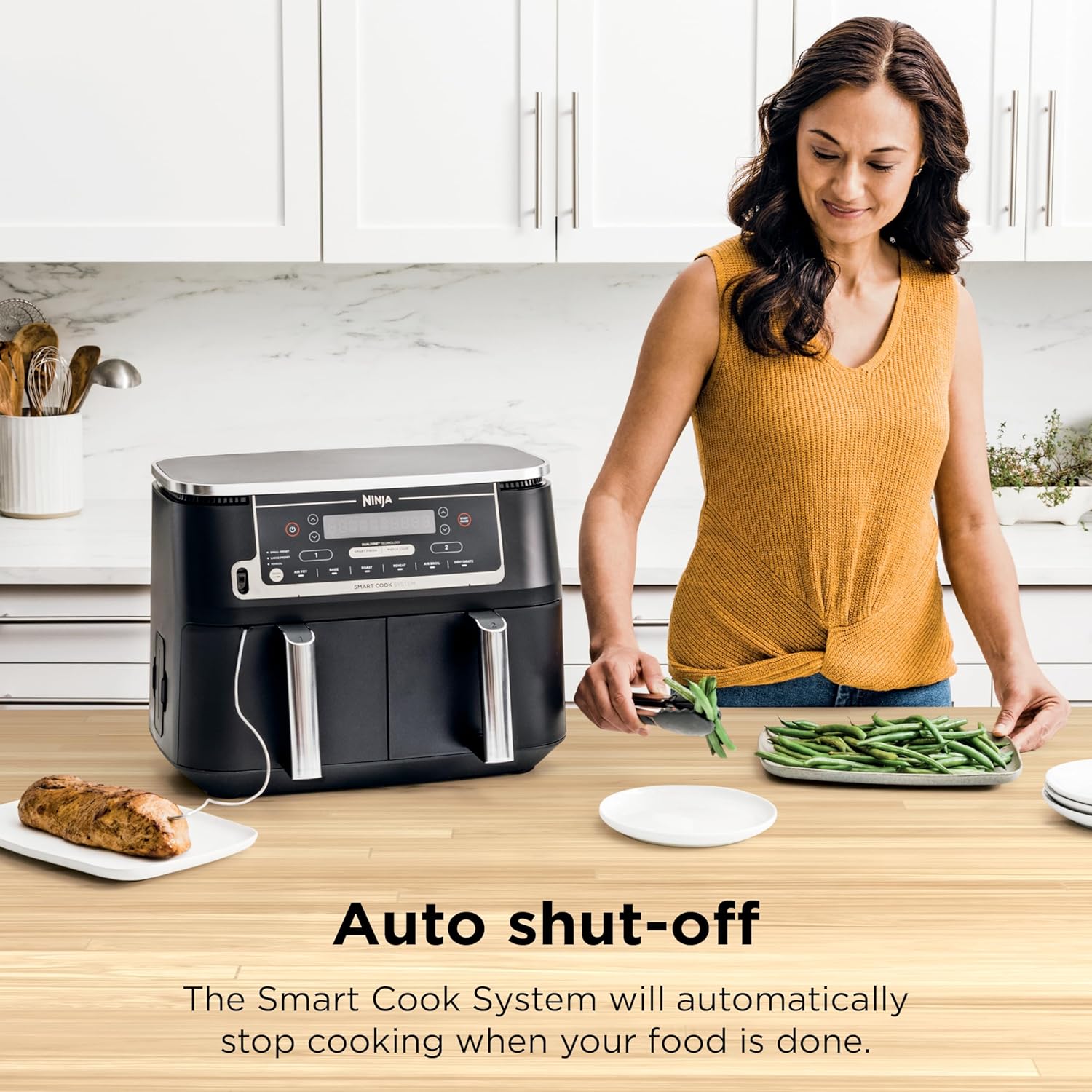 Ninja Foodi 10QT 6-in-1 DualZone Smart XL Air Fryer, 2 Independent 5QT Baskets, Smart Cook Thermometer, Match Cook, Smart Finish, Air Fry, Roast, Bake, Dehydrate, Reheat, Grey, DZ550 image 4