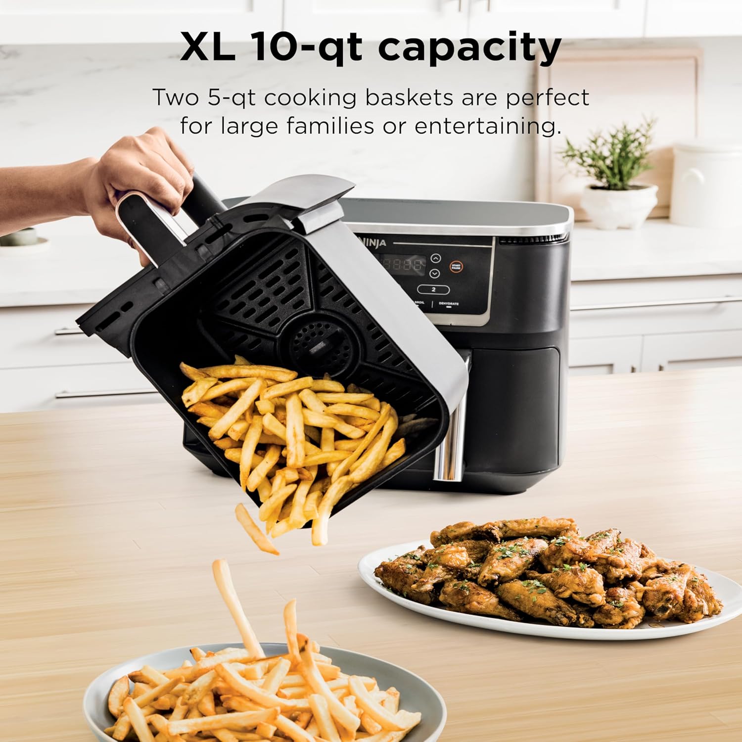 Ninja Foodi 10QT 6-in-1 DualZone Smart XL Air Fryer, 2 Independent 5QT Baskets, Smart Cook Thermometer, Match Cook, Smart Finish, Air Fry, Roast, Bake, Dehydrate, Reheat, Grey, DZ550 image 5
