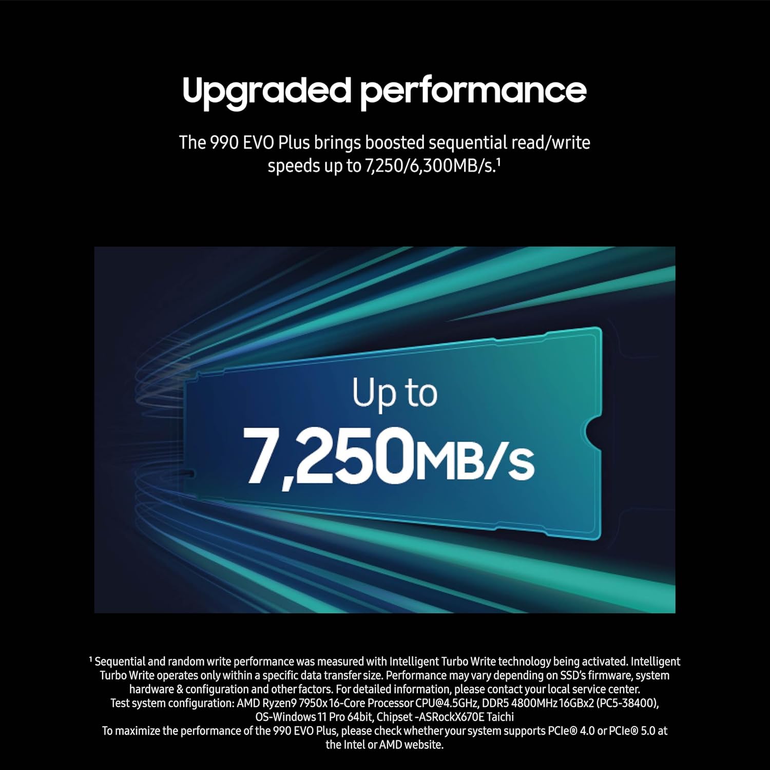Samsung 990 EVO Plus SSD 2TB, PCIe Gen 4x4, Gen 5x2 M.2 2280, Speeds Up-to 7,250 MB/s, Upgrade Storage for PC/Laptops, HMB Technology and Intelligent Turbowrite 2.0, (MZ-V9S2T0B/AM) image 4