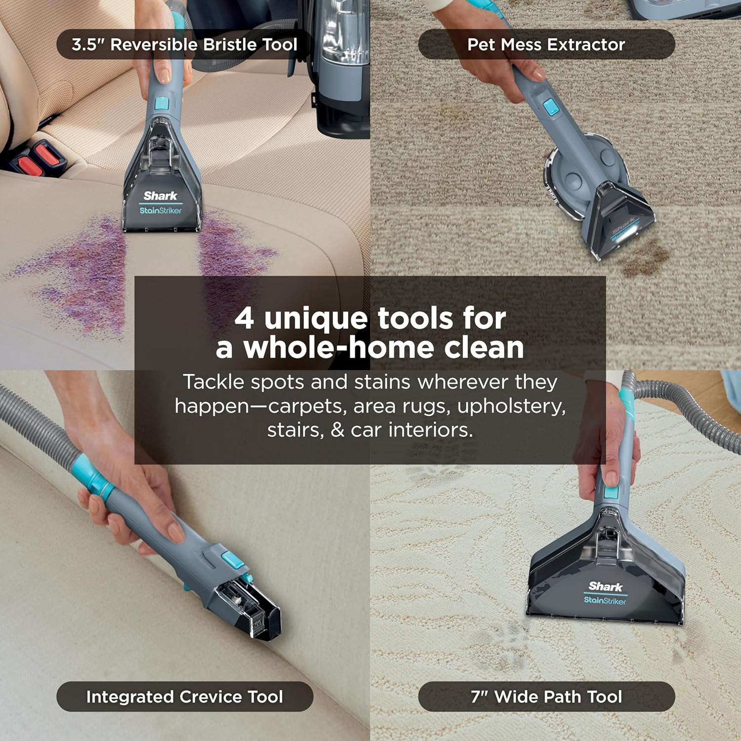 Shark StainStriker Portable Carpet Upholstery & Area Rug Cleaner, Bonus XL Tool & Full-Size Cleaning Solution, Stain & Odor Remover, Perfect for Car Interiors, 4 Cleaning Tools, Nordic Blue, PX202BRN image 3