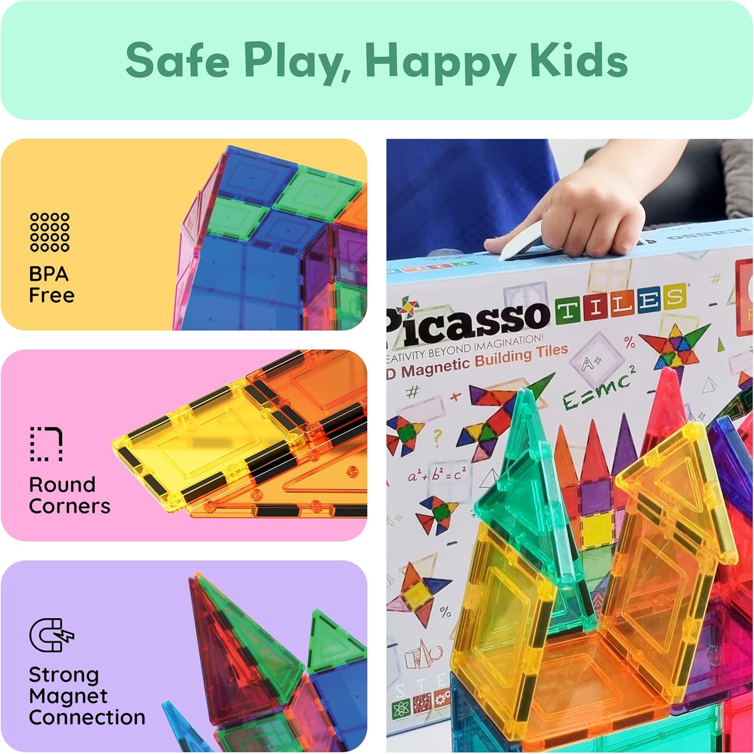 PicassoTiles 100 Piece Set 100pcs Magnet Building Tiles Clear Magnetic 3D Blocks Construction Playboards, Creativity Beyond Imagination, Inspirational, Recreational, Educational Conventional image 4