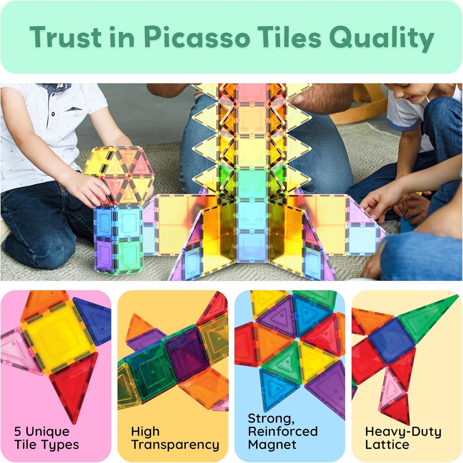 PicassoTiles 100 Piece Set 100pcs Magnet Building Tiles Clear Magnetic 3D Blocks Construction Playboards, Creativity Beyond Imagination, Inspirational, Recreational, Educational Conventional image 6