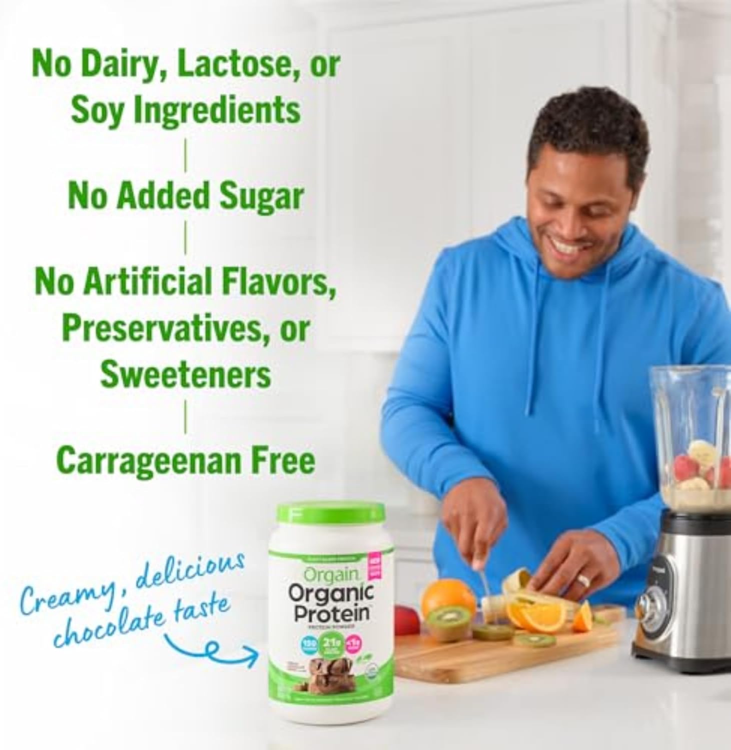 Orgain Organic Vegan Protein Powder, Creamy Chocolate Fudge - 21g Plant Protein, 6g Prebiotic Fiber, Low Net Carb, No Lactose Ingredients, No Added Sugar, Non-GMO, For Shakes & Smoothies, 2.03 lb image 5