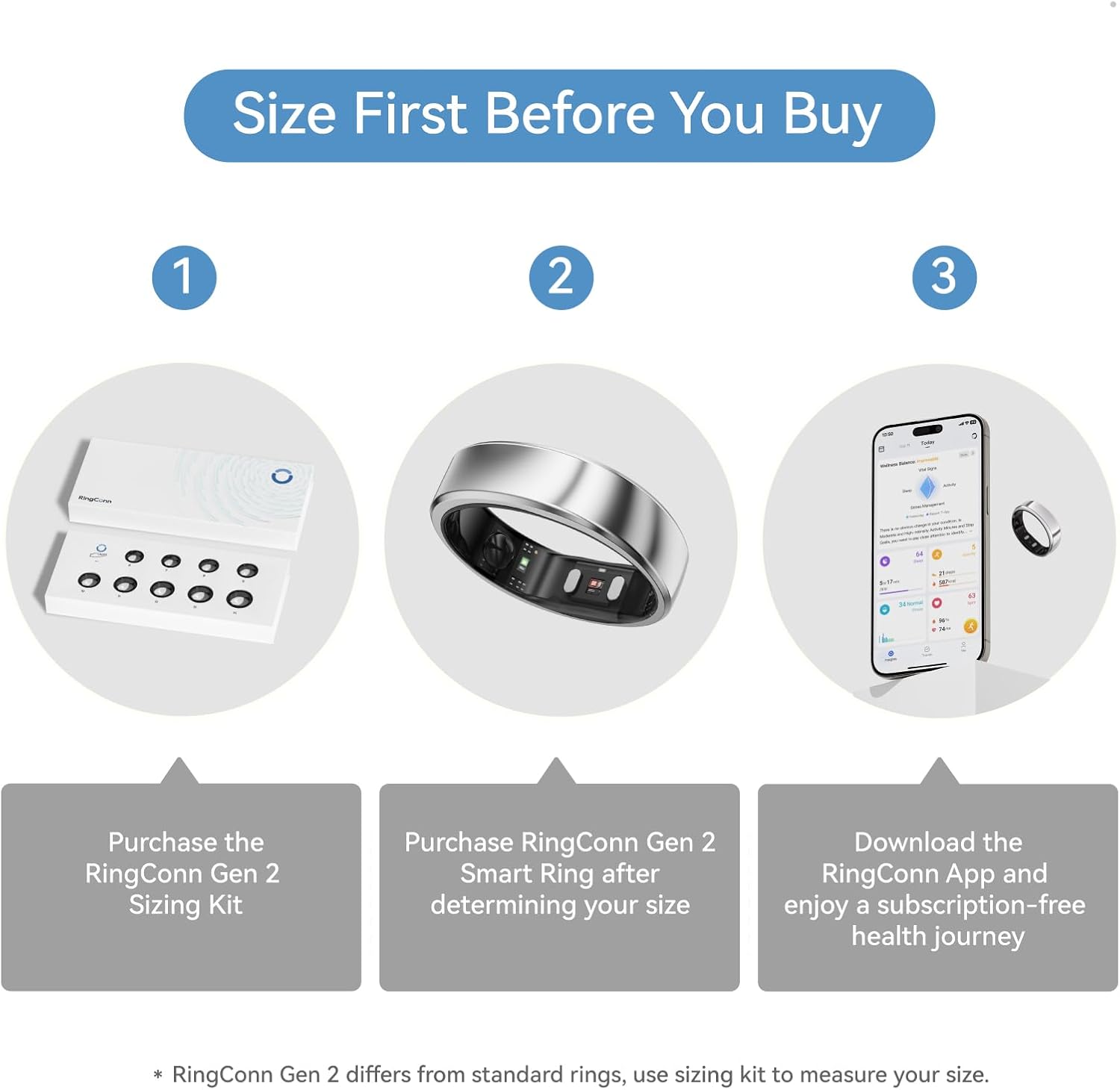 RingConn Gen 2, World’s First Smart Ring with Sleep Apnea Monitoring, No APP Subscription, 12-Day Battery Life, Stress/Heart Rate/Women's Health Tracker, Android & iOS Compatible (Silver, Size 10) image 2