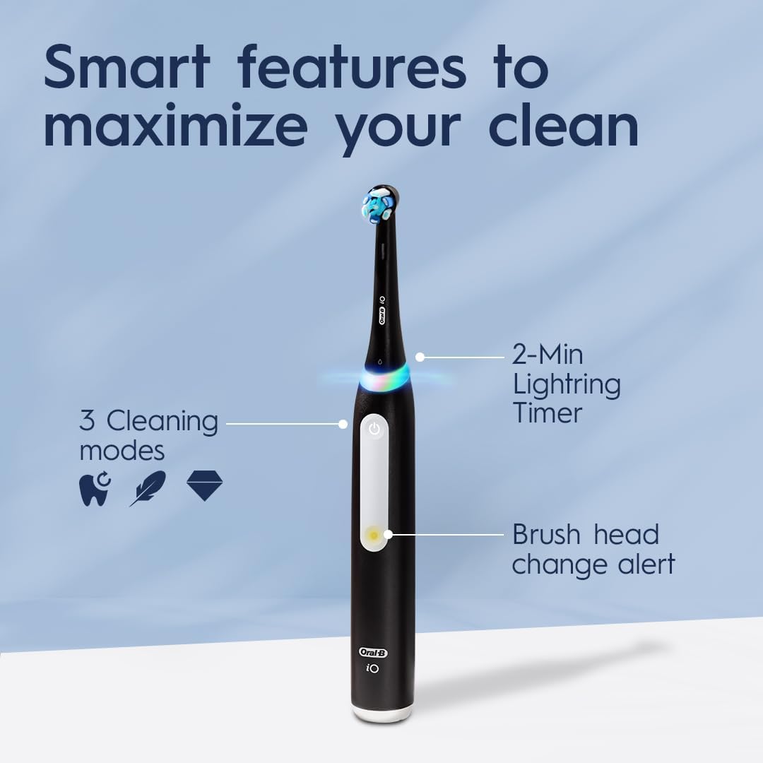 Oral-B iO Deep Clean Rechargeable Electric Powered Toothbrush, Icy Blue with iO Series 3 Limited, 2 Brush Heads and Travel Case - Pressure Sensor to Protect Gums - 3 Cleaning Settings - 2 Minute Timer image 5