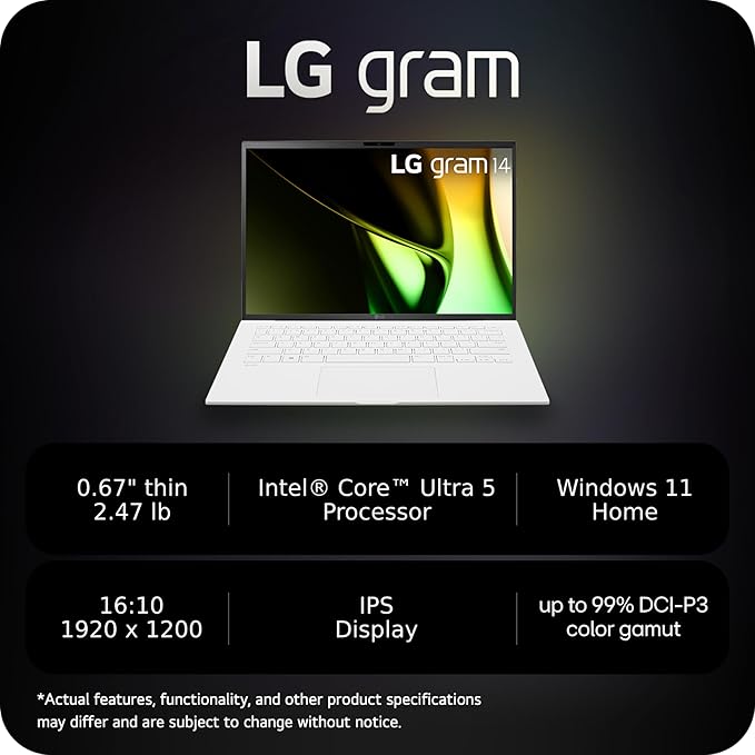 LG gram 14-Inch Lightweight Laptop Intel Evo Edition - Intel Core Ultra 5 Processor Windows 11 Home 8GB RAM 512GB SSD - White image 2
