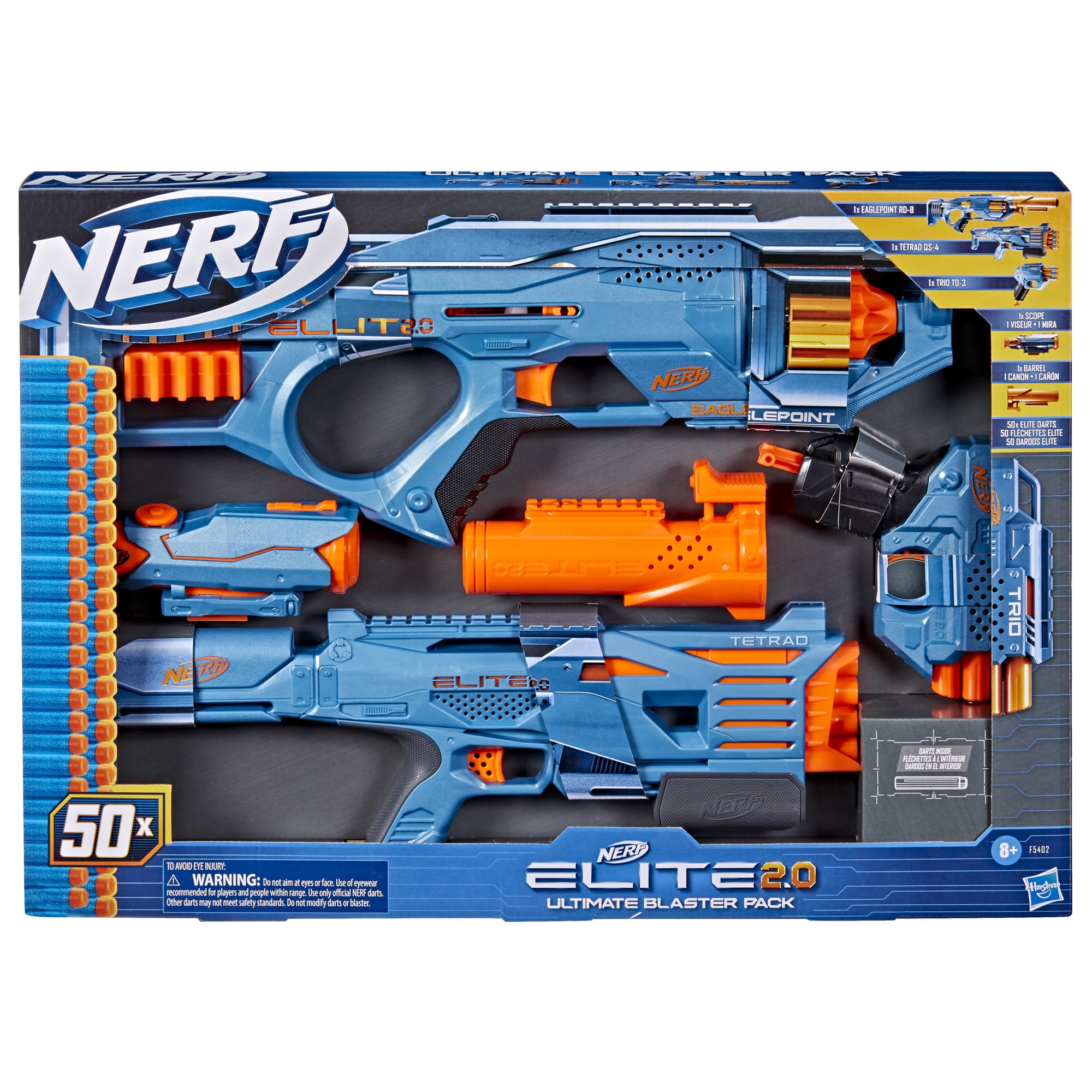 Nerf Elite 2.0 Ultimate Blaster Pack, 3 Blasters, 50 Nerf Elite Darts, Detachable Scope and Barrel image 2