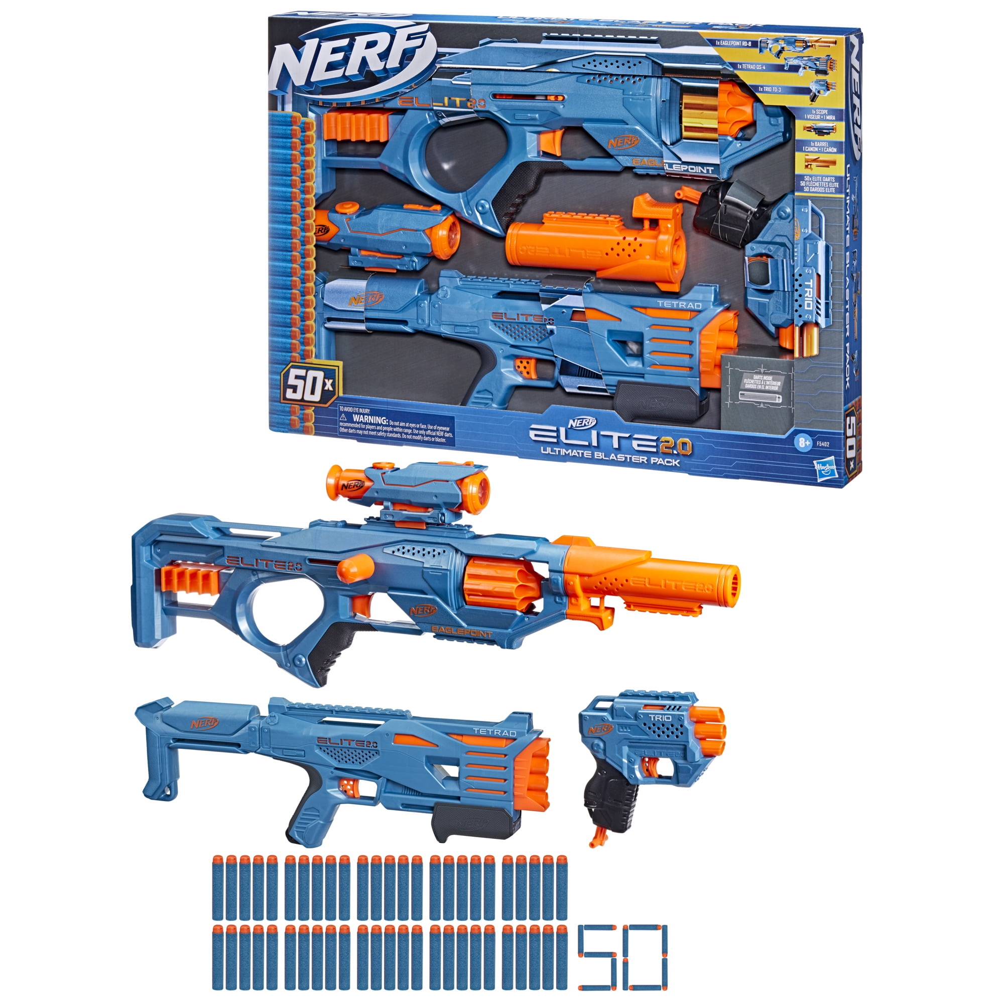 Nerf Elite 2.0 Ultimate Blaster Pack, 3 Blasters, 50 Nerf Elite Darts, Detachable Scope and Barrel image 5