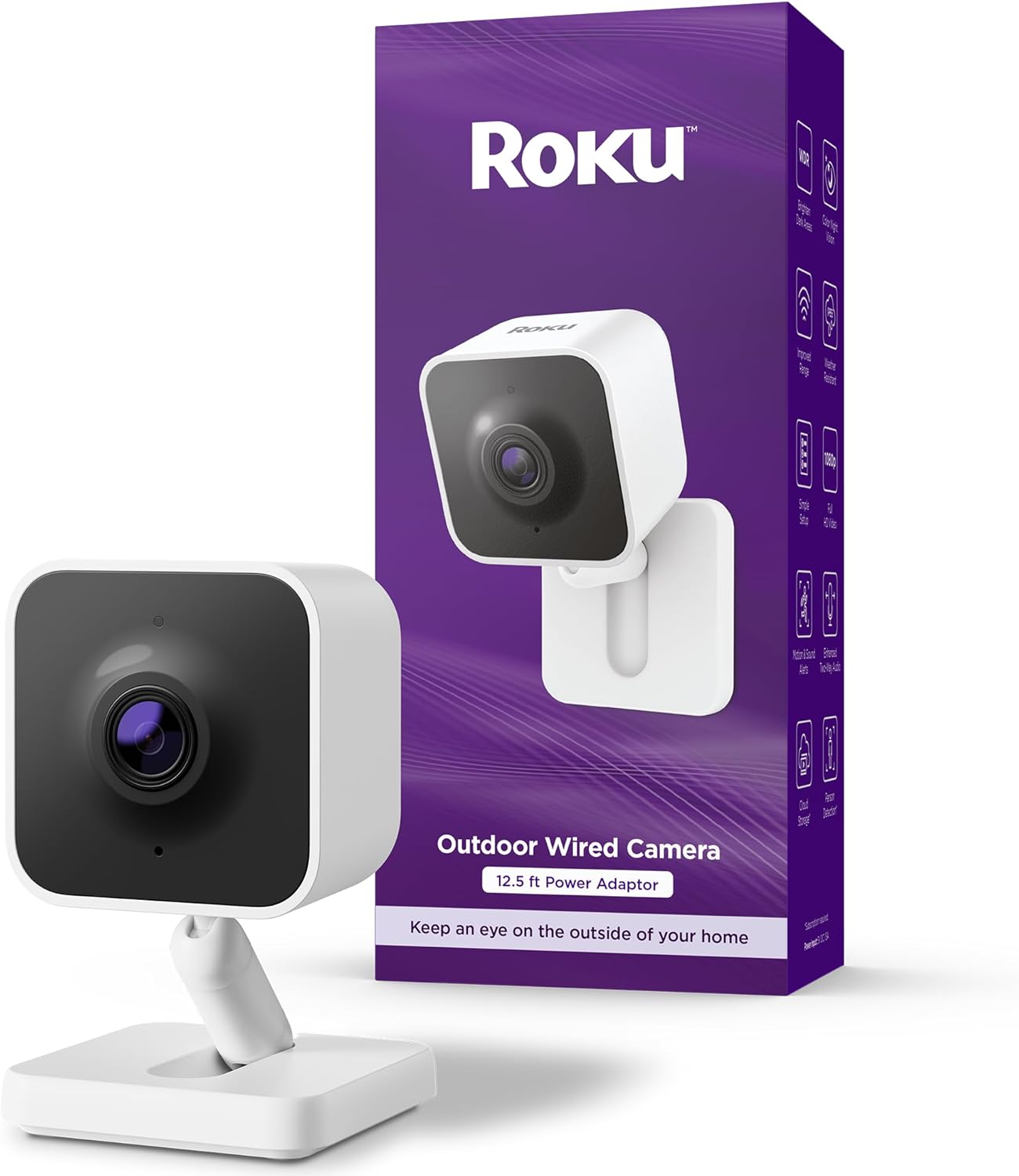 Roku Outdoor Camera - Home Security - IP65 Weather Resistant Wired Security Camera & Pet Monitor with 1080p HD Night Vision, Works with Alexa & Google, WDR, Motion & Sound Detection image 1