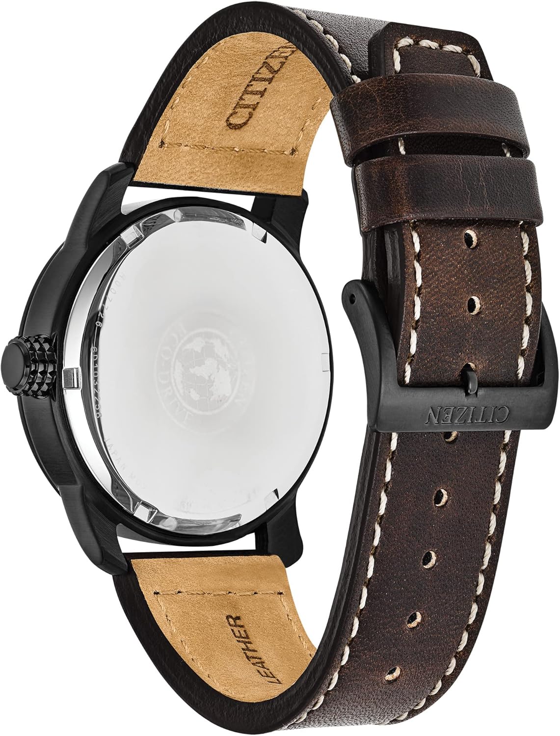Citizen Men's Eco-Drive Weekender Garrison Field Watch in Black IP Stainless Steel with Brown Leather strap, Navy Dial (Model: BM8478-01L) image 3