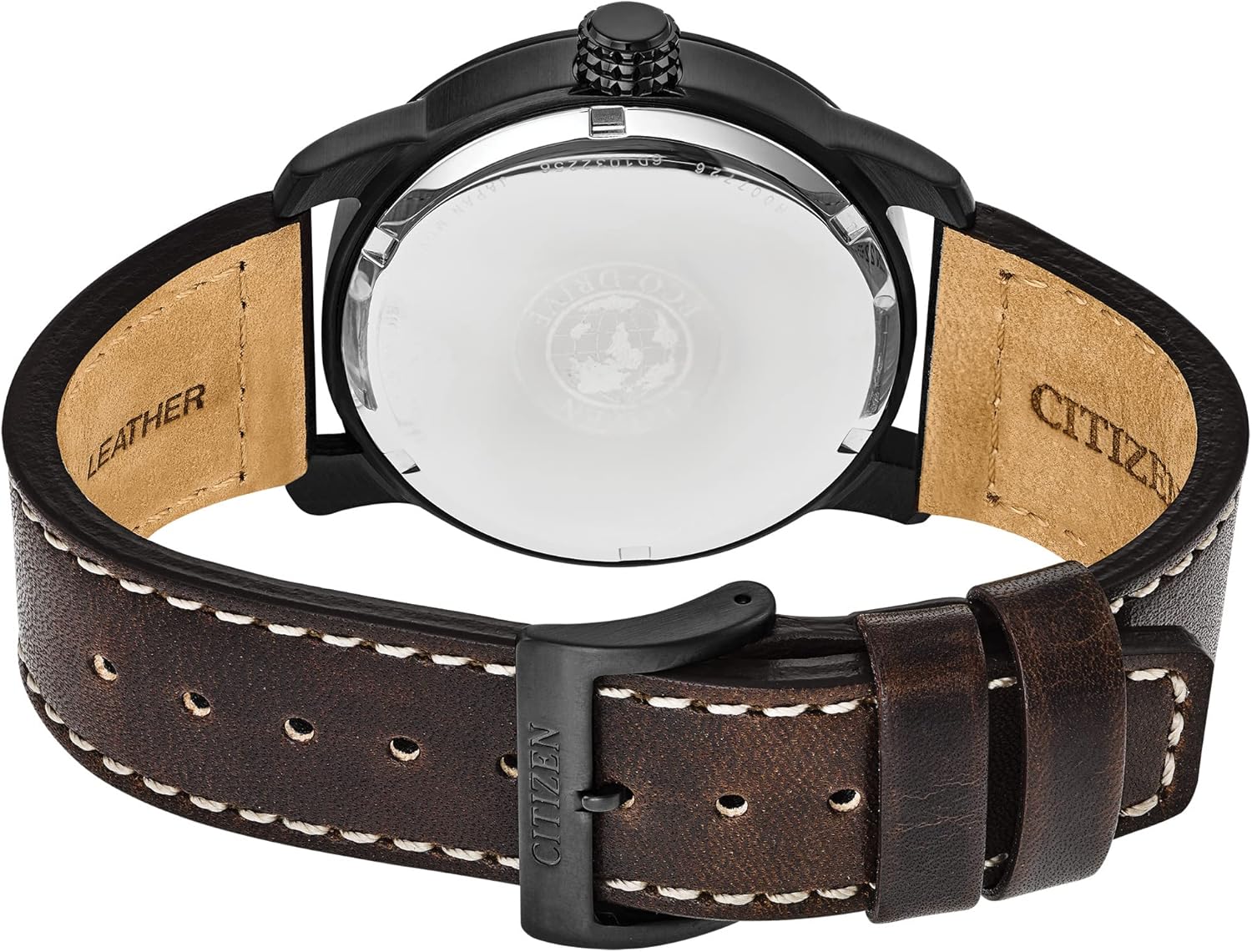 Citizen Men's Eco-Drive Weekender Garrison Field Watch in Black IP Stainless Steel with Brown Leather strap, Navy Dial (Model: BM8478-01L) image 8