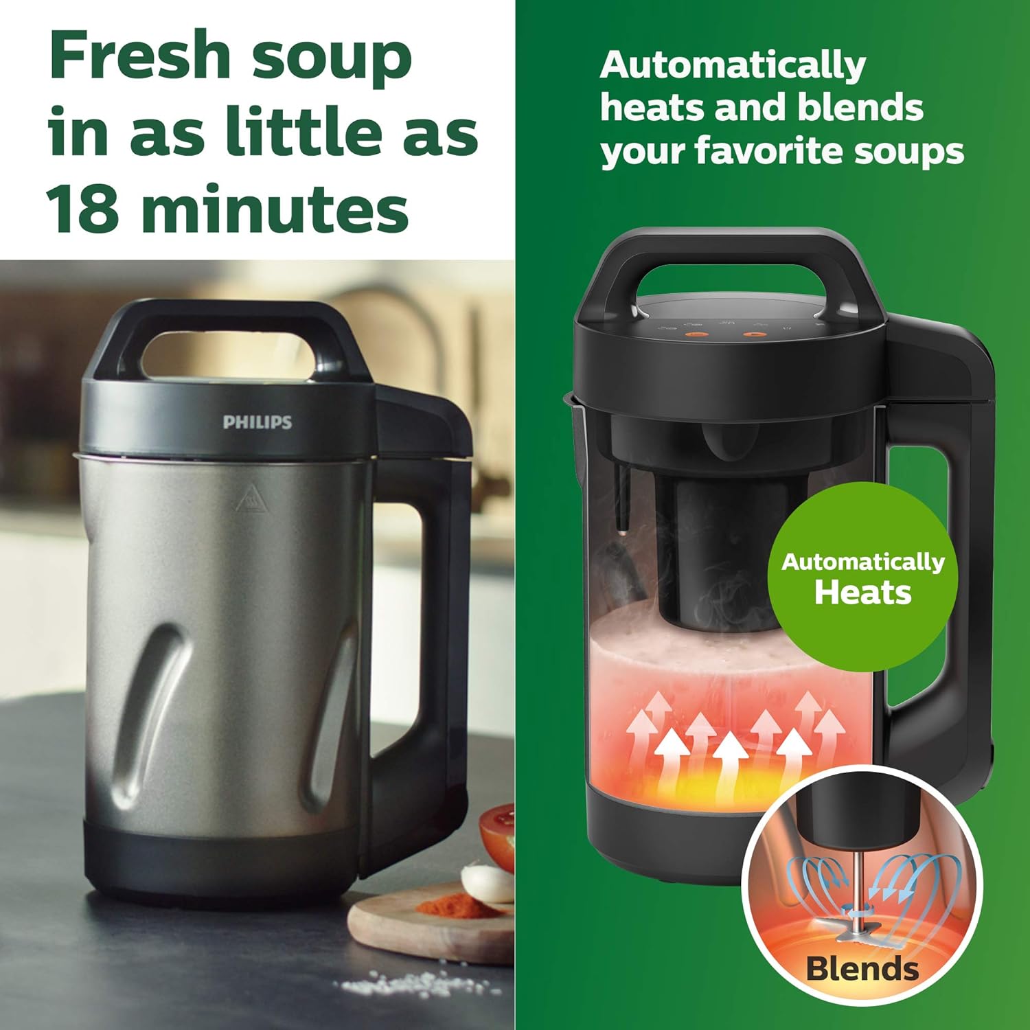 Philips Viva Collection SoupMaker, 1.2 L, Makes 2-4 servings, 6 Pre-set Programs, SoupPro Technology, Soup in Less than 18 Minutes, Eeasy Clean, Recipe Book, Black and Stainless Steel (HR2204/70) image 2