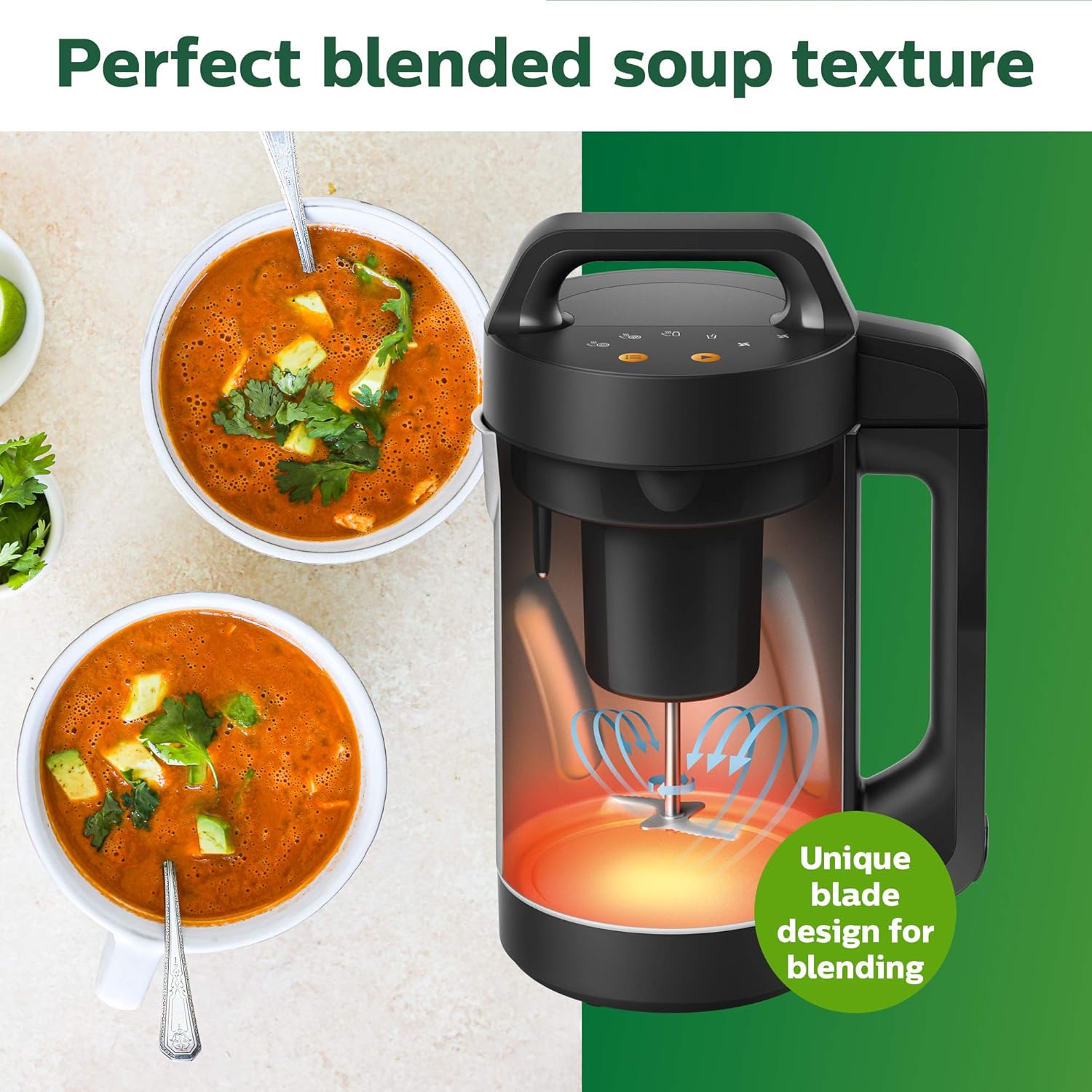 Philips Viva Collection SoupMaker, 1.2 L, Makes 2-4 servings, 6 Pre-set Programs, SoupPro Technology, Soup in Less than 18 Minutes, Eeasy Clean, Recipe Book, Black and Stainless Steel (HR2204/70) image 4