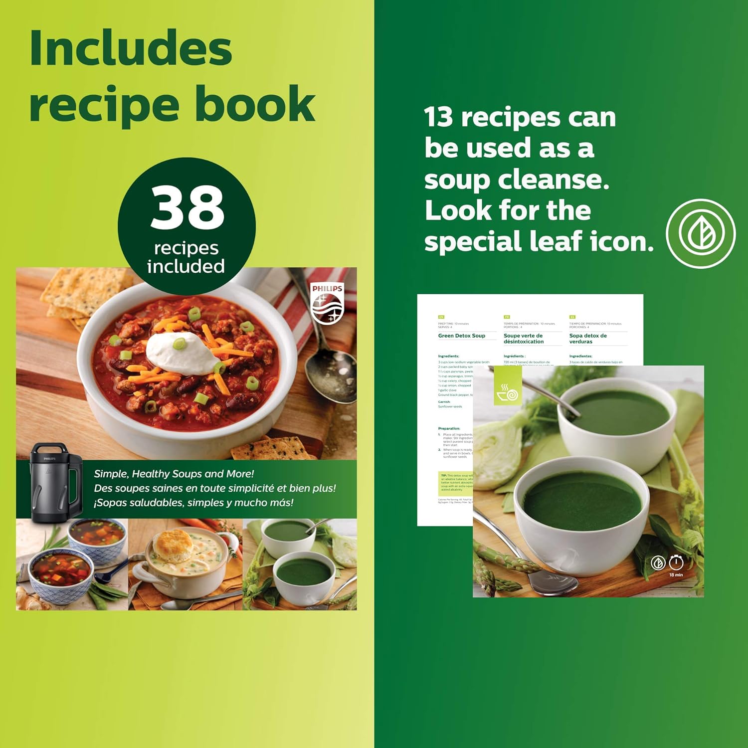 Philips Viva Collection SoupMaker, 1.2 L, Makes 2-4 servings, 6 Pre-set Programs, SoupPro Technology, Soup in Less than 18 Minutes, Eeasy Clean, Recipe Book, Black and Stainless Steel (HR2204/70) image 6