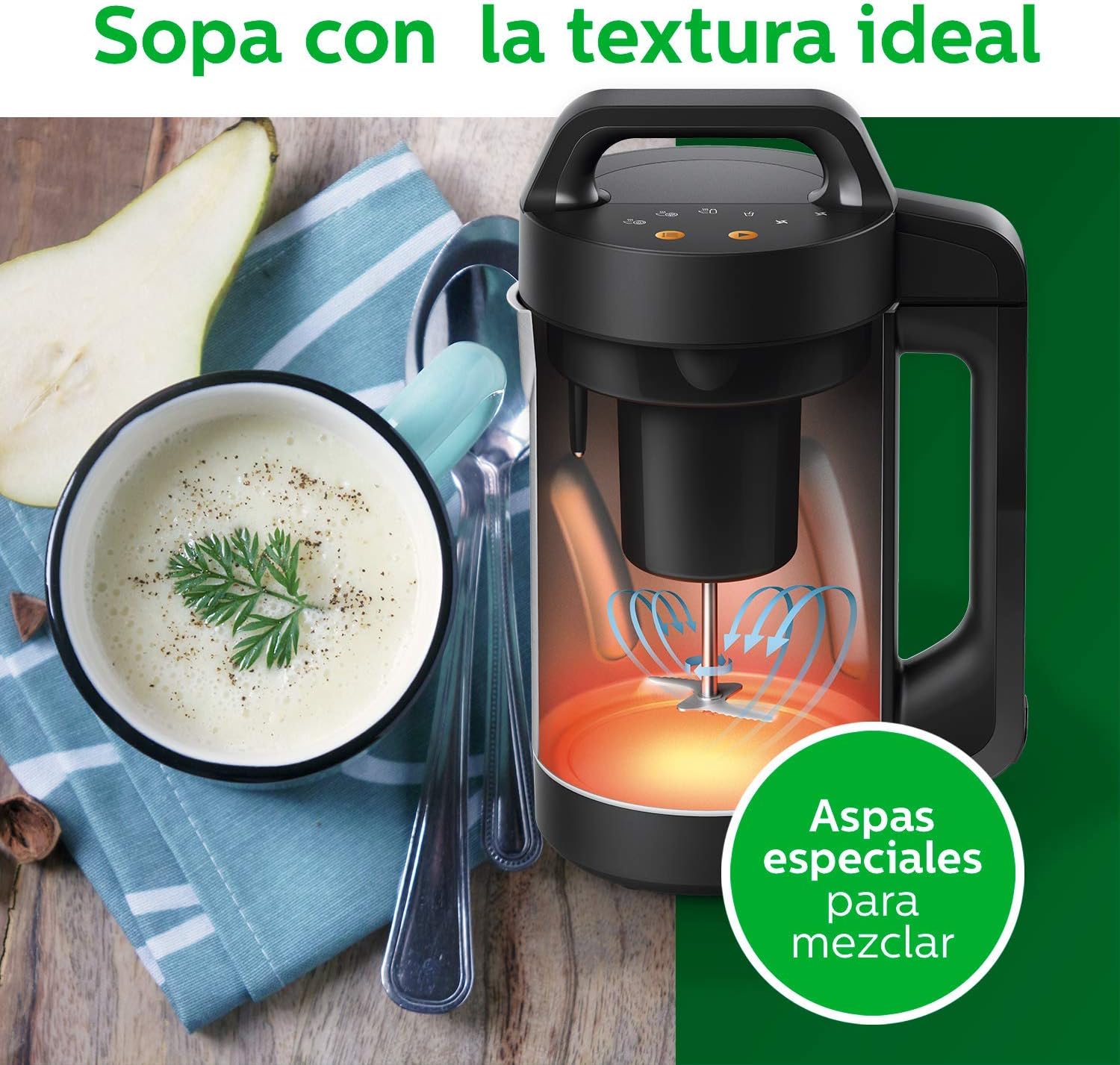 Philips Viva Collection SoupMaker, 1.2 L, Makes 2-4 servings, 6 Pre-set Programs, SoupPro Technology, Soup in Less than 18 Minutes, Eeasy Clean, Recipe Book, Black and Stainless Steel (HR2204/70) image 7