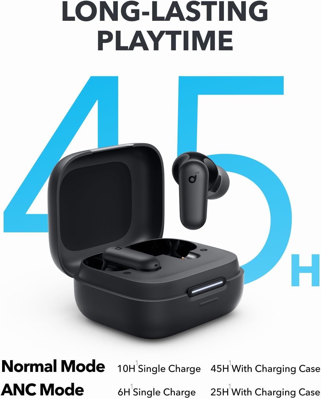 Soundcore P30i by Anker Noise Cancelling Earbuds, Strong and Smart Noise Cancelling, Powerful Bass, 45H Playtime, 2-in-1 Case and Phone Stand, IP54, Wireless Earbuds, Bluetooth 5.4 (Black) image 4