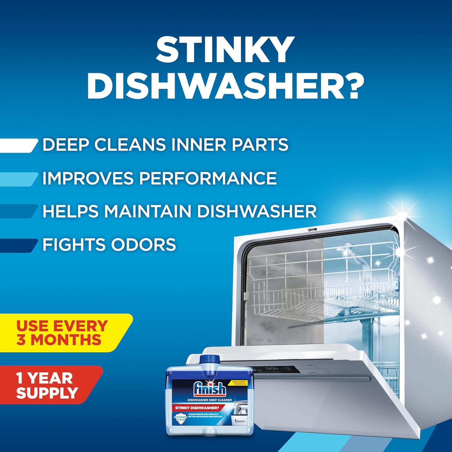 Finish Dishwasher Cleaner Liquid, Deep Cleans Hidden Grease & Limescale, Fights Odors & helps maintain Performance, 1 Year Supply, 8.45oz, 4 Bottle image 2