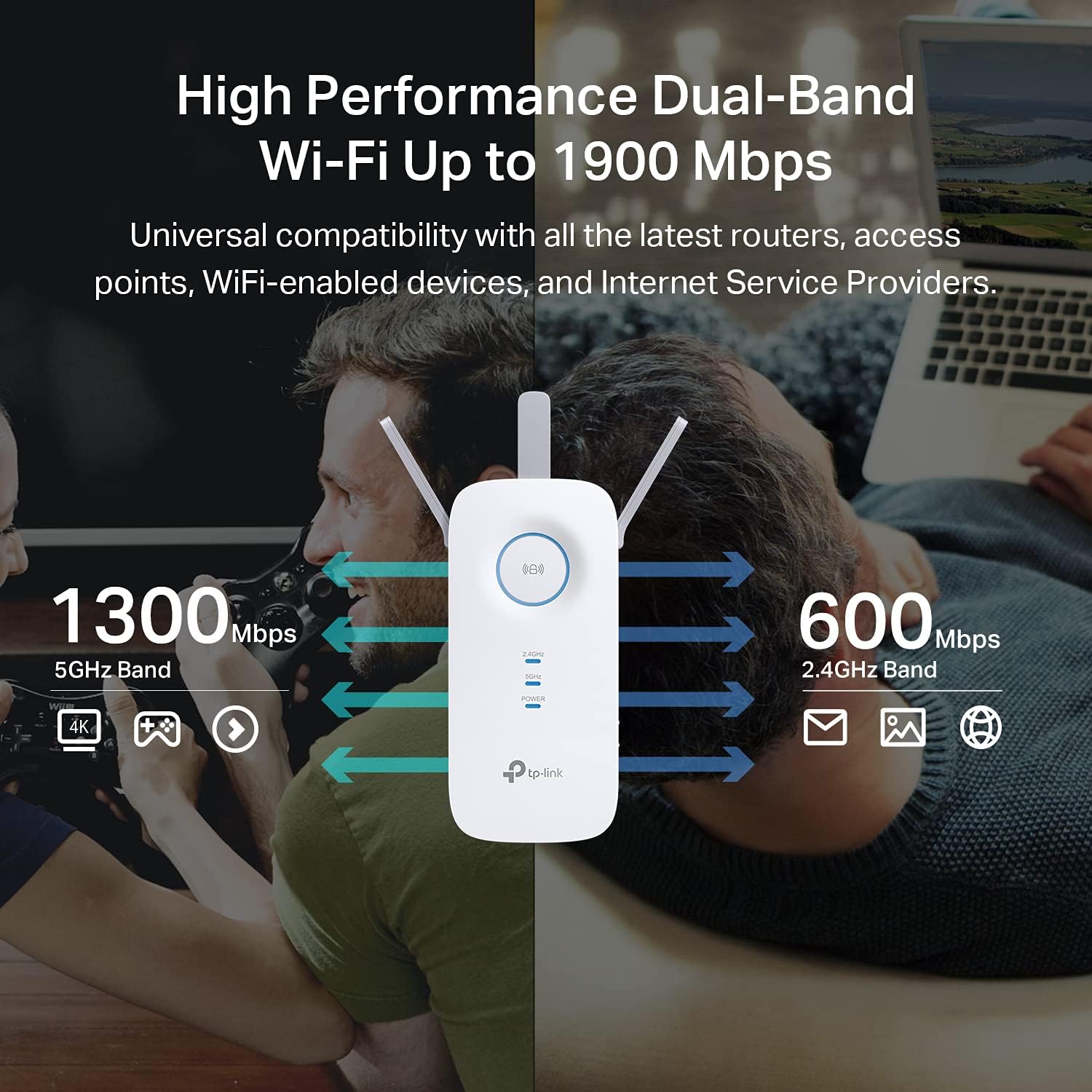 TP-Link AC1900 WiFi Range Extender RE550 | Dual-Band Wireless Repeater Amplifier w/Gigabit Ethernet Port | Up to 2200 Sq. Ft., 32 Devices | Internet Signal Booster | APP Setup | EasyMesh Compatible image 2