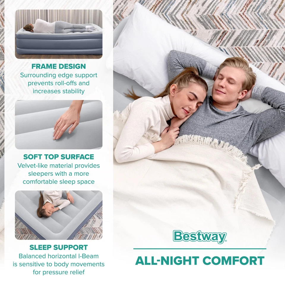 Bestway Tritech Airbed, Queen-Sized 20" Mattress with Built-In AC Pump and Bag image 5