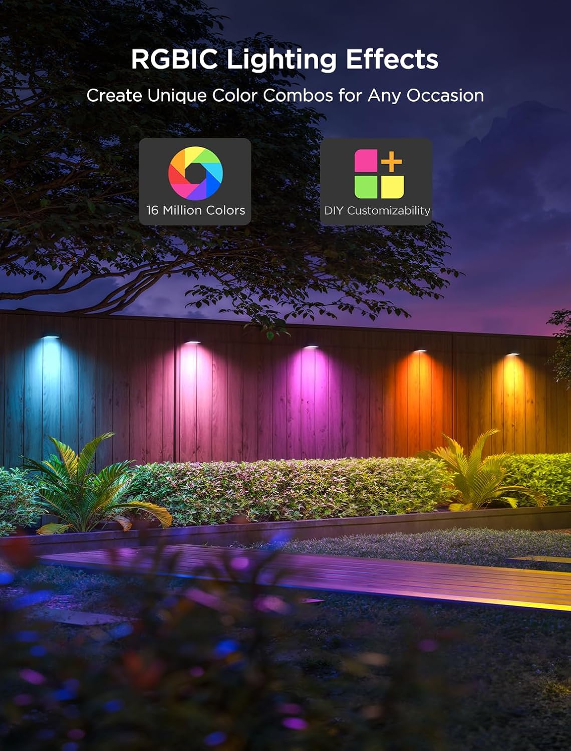 Govee Outdoor Deck Lights, Multicolor Outdoor Fence Lights, IP65 Waterproof Outdoor Lights with Smart Control, Preset Sences, Music Mode for Patio Decor, Wired 12 Packs (72ft) image 2