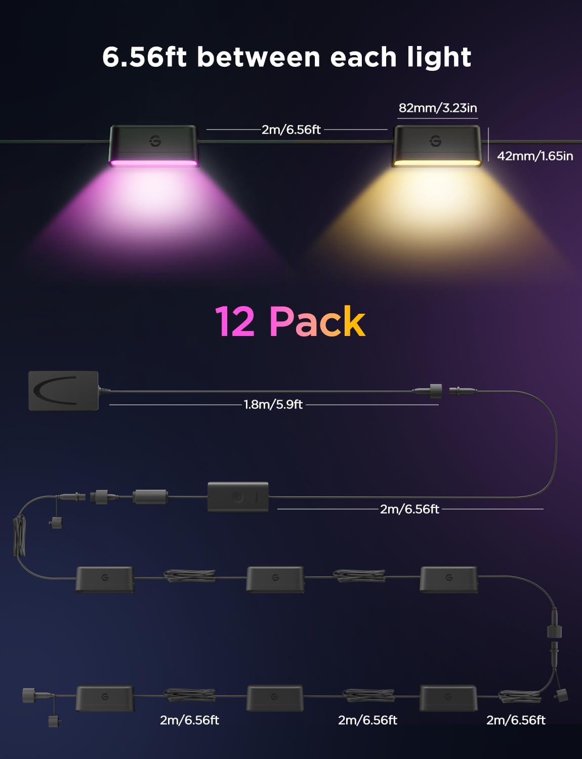 Govee Outdoor Deck Lights, Multicolor Outdoor Fence Lights, IP65 Waterproof Outdoor Lights with Smart Control, Preset Sences, Music Mode for Patio Decor, Wired 12 Packs (72ft) image 8