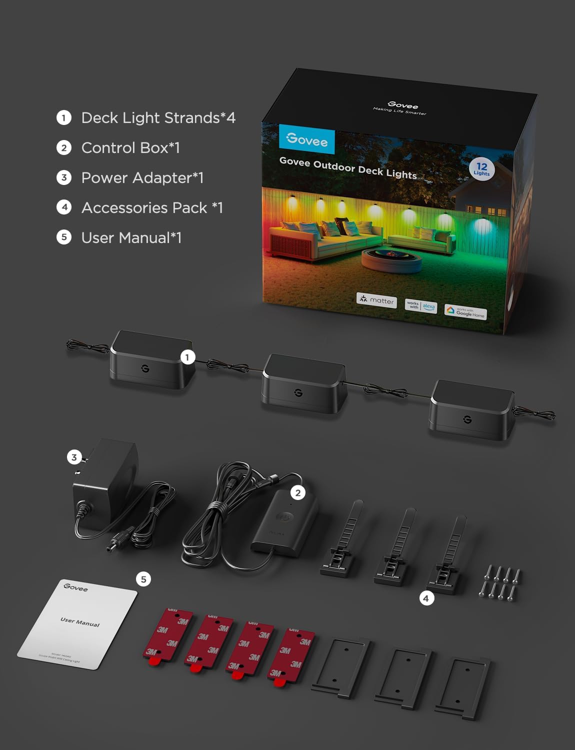 Govee Outdoor Deck Lights, Multicolor Outdoor Fence Lights, IP65 Waterproof Outdoor Lights with Smart Control, Preset Sences, Music Mode for Patio Decor, Wired 12 Packs (72ft) image 9