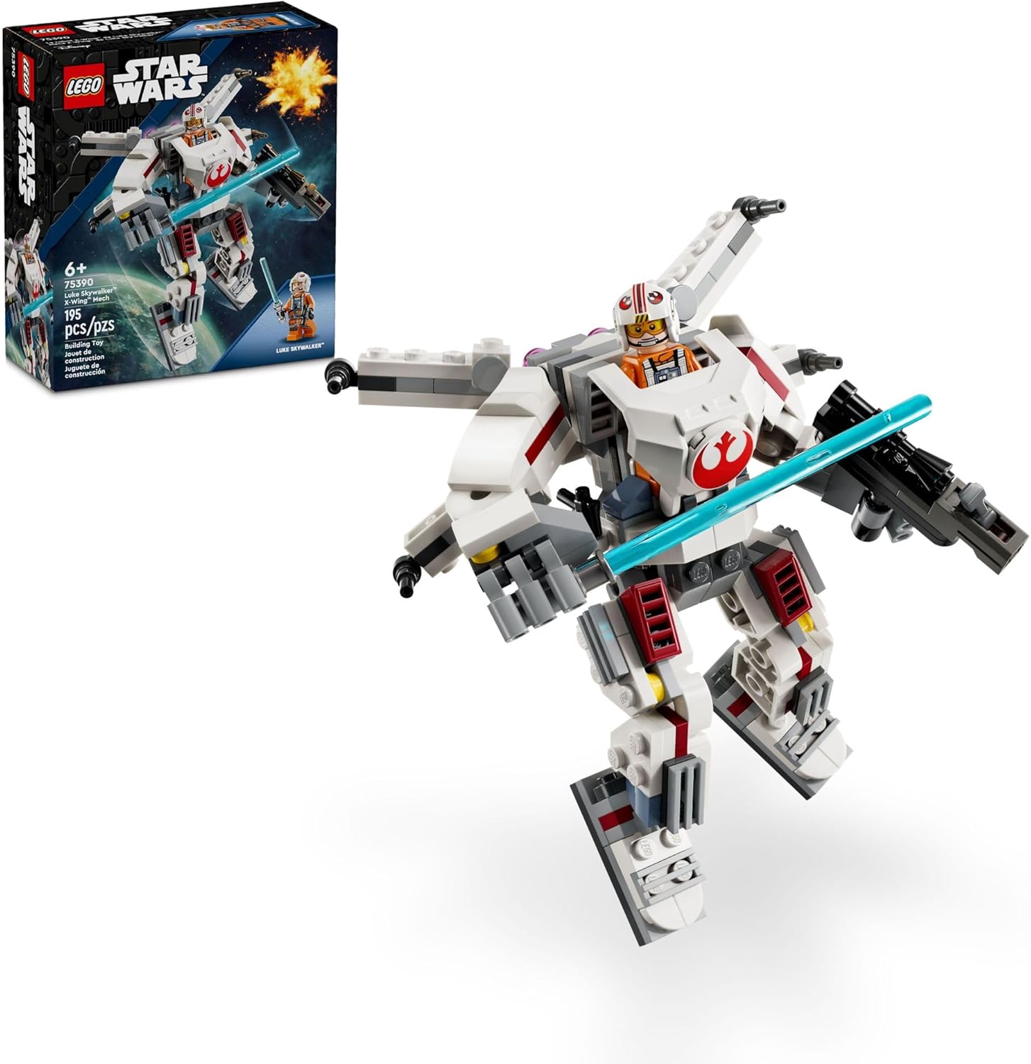LEGO Star Wars Luke Skywalker X-Wing Mech, Buildable Star Wars Action Figure with Luke Skywalker Toy, Collectible Building Set for Kids, Creative Star Wars Gift for Boys and Girls Ages 6 and Up, 75390 image 1