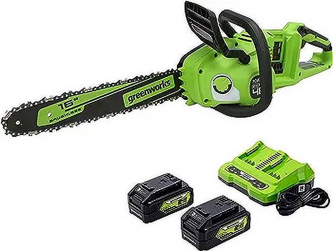Greenworks 48V (2x24V) 16" Brushless Chainsaw + (2) 4Ah USB Batteries & Dual Port Charger 2018002 image 1