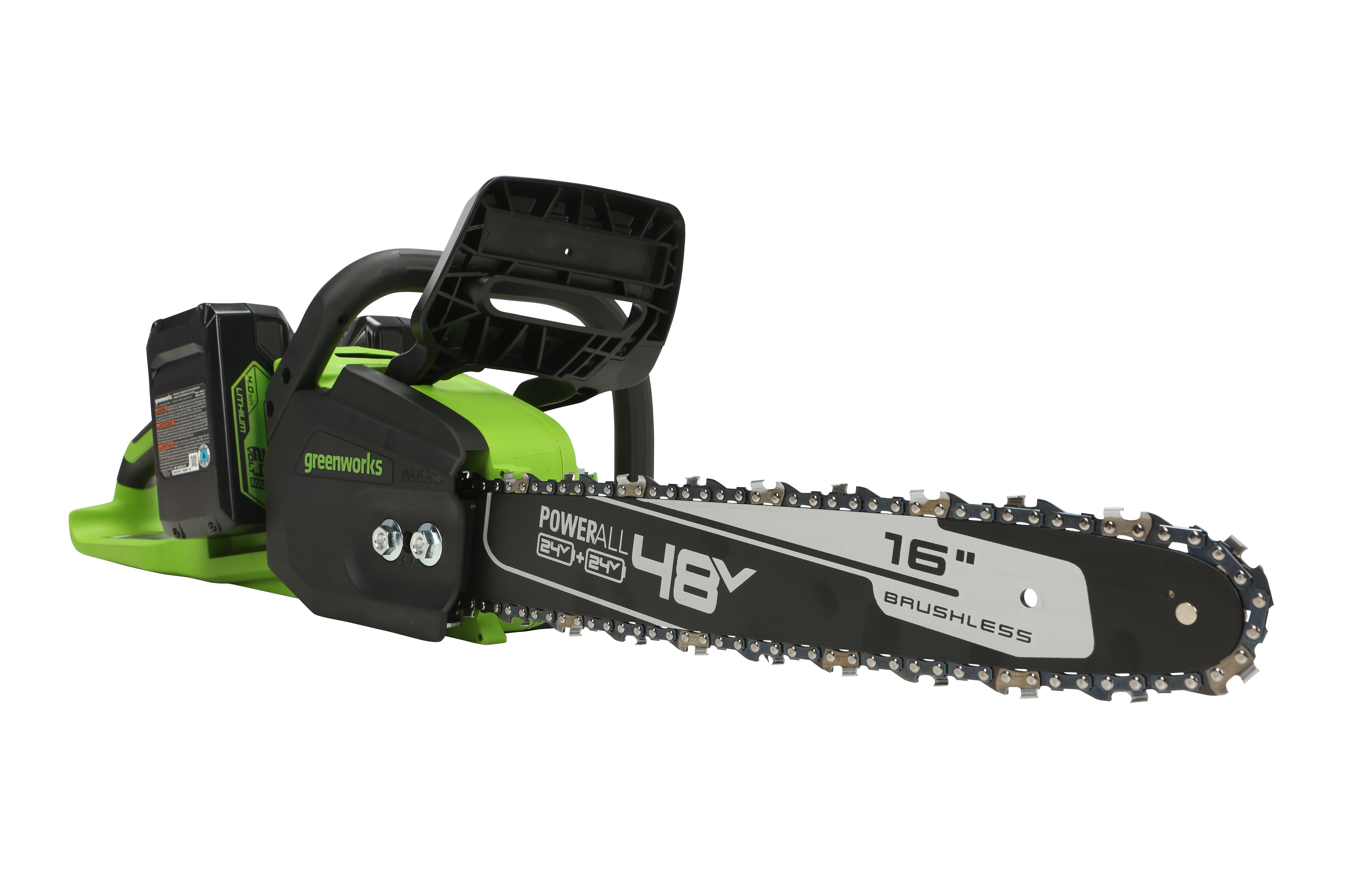 Greenworks 48V (2x24V) 16" Brushless Chainsaw + (2) 4Ah USB Batteries & Dual Port Charger 2018002 image 3