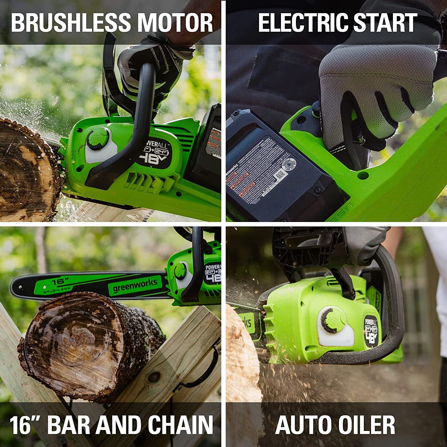 Greenworks 48V (2x24V) 16" Brushless Chainsaw + (2) 4Ah USB Batteries & Dual Port Charger 2018002 image 6