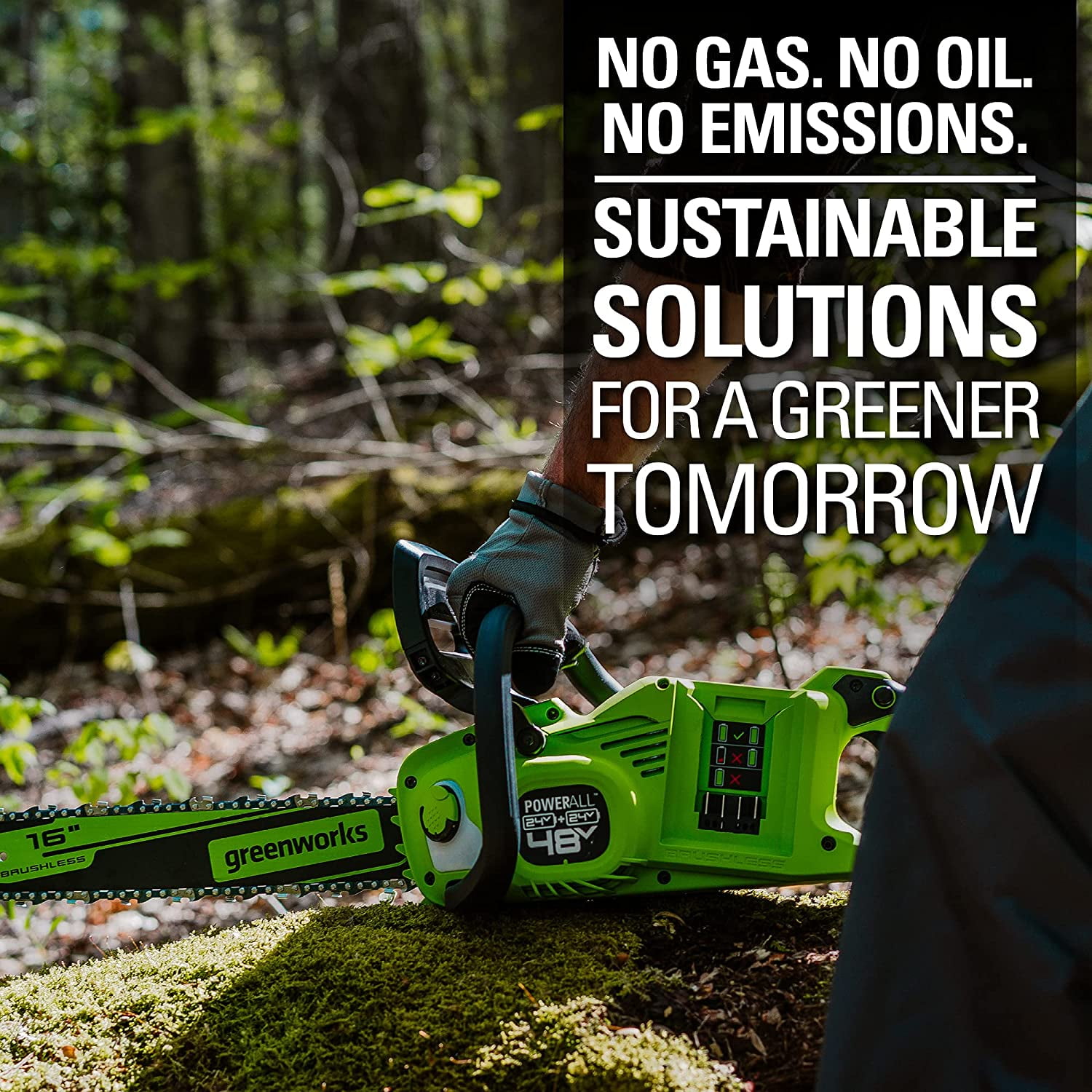 Greenworks 48V (2x24V) 16" Brushless Chainsaw + (2) 4Ah USB Batteries & Dual Port Charger 2018002 image 10