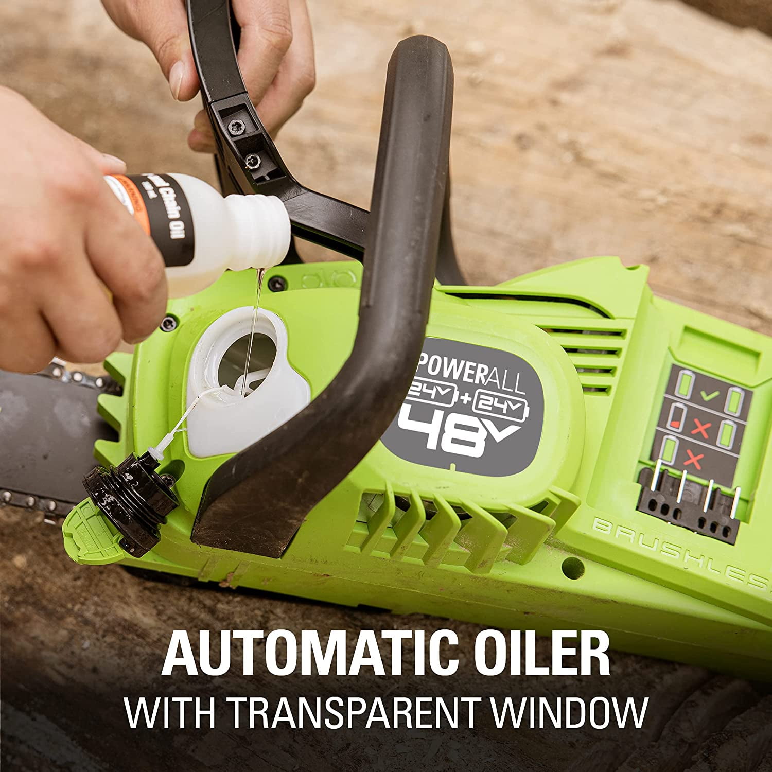 Greenworks 48V (2x24V) 16" Brushless Chainsaw + (2) 4Ah USB Batteries & Dual Port Charger 2018002 image 12