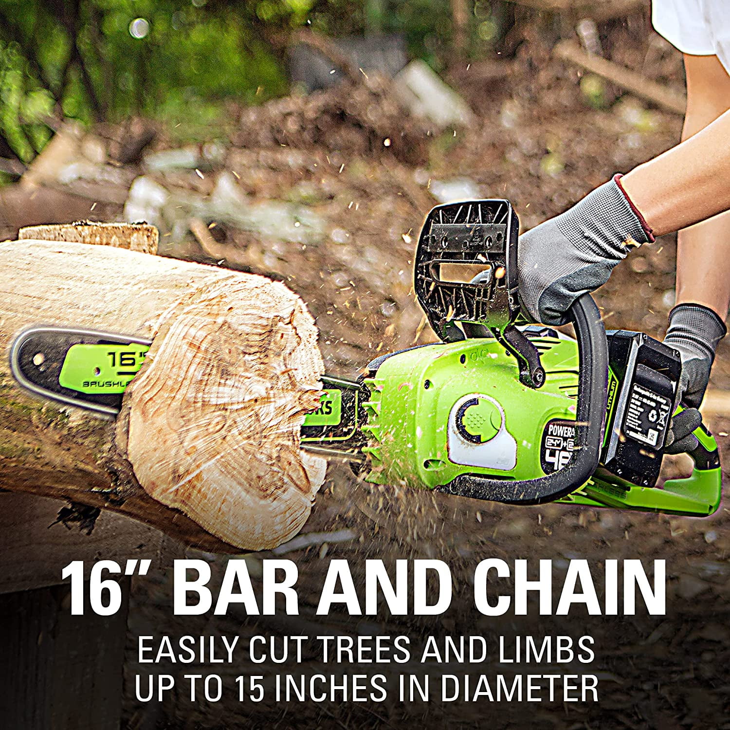 Greenworks 48V (2x24V) 16" Brushless Chainsaw + (2) 4Ah USB Batteries & Dual Port Charger 2018002 image 13
