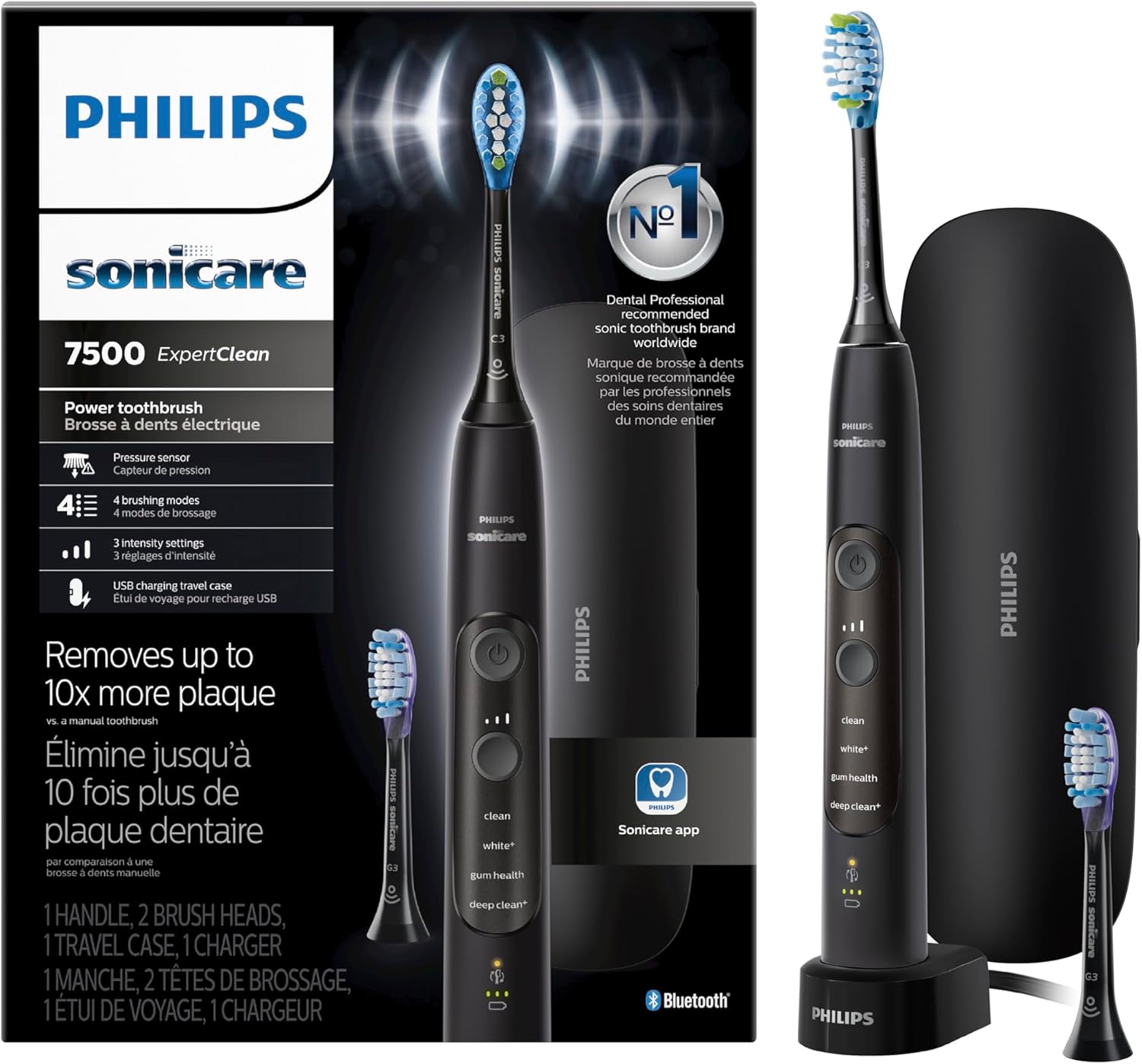Philips Sonicare ExpertClean 7500 Black, Rechargeable Electric Power Toothbrush, HX9690/05 image 1