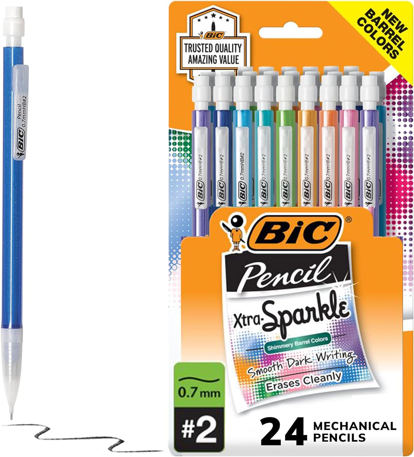 BIC Xtra-Sparkle Number 2 Mechanical Pencils With Erasers (MPLP241-BLK), Medium Point (0.7mm), 24-Count Pack, Cute Mechanical Pencils For Girls, Boys and Adults (Barrel Colors May Vary) image 1