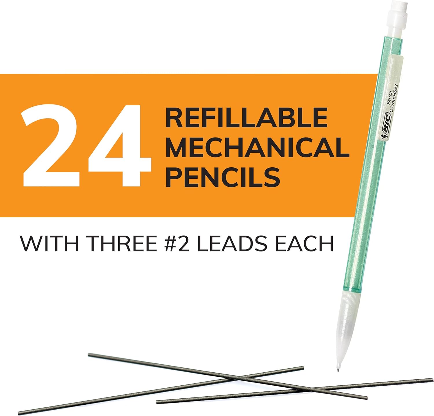 BIC Xtra-Sparkle Number 2 Mechanical Pencils With Erasers (MPLP241-BLK), Medium Point (0.7mm), 24-Count Pack, Cute Mechanical Pencils For Girls, Boys and Adults (Barrel Colors May Vary) image 2