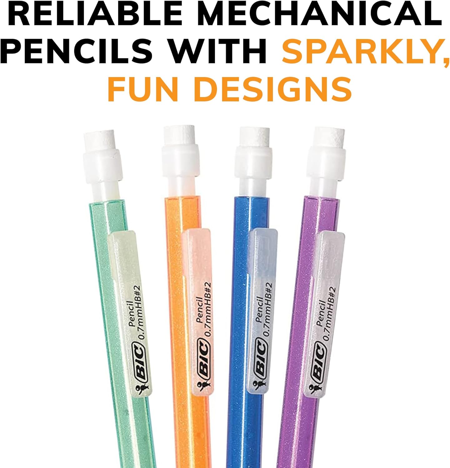 BIC Xtra-Sparkle Number 2 Mechanical Pencils With Erasers (MPLP241-BLK), Medium Point (0.7mm), 24-Count Pack, Cute Mechanical Pencils For Girls, Boys and Adults (Barrel Colors May Vary) image 5