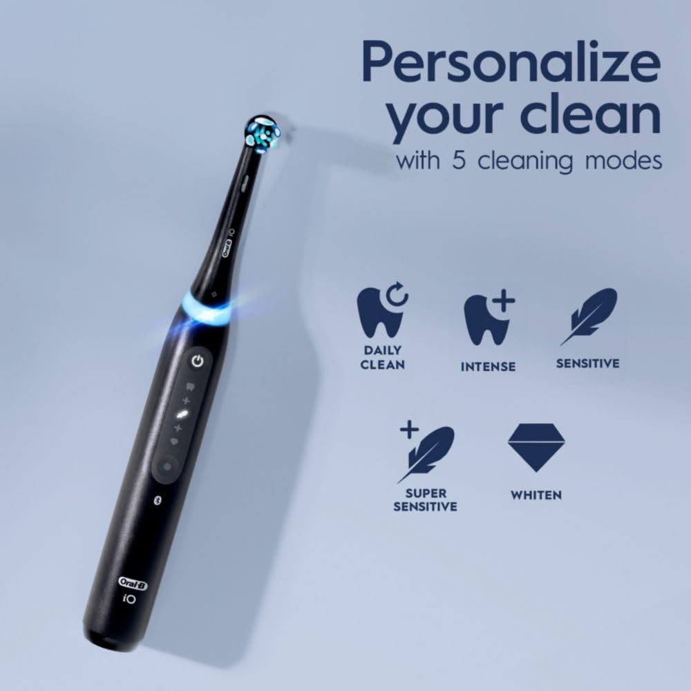 Oral-B iO Deep Clean + Whiten Rechargeable Electric Toothbrush with Visible Pressure Sensor, 2 Minute Timer, 5 Cleaning Settings, 1 iO5 Limited, 3 Toothbrush Heads, Travel Case & Refill Holder, Black image 5