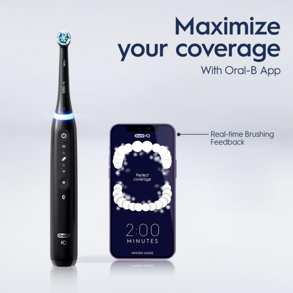 Oral-B iO Deep Clean + Whiten Rechargeable Electric Toothbrush with Visible Pressure Sensor, 2 Minute Timer, 5 Cleaning Settings, 1 iO5 Limited, 3 Toothbrush Heads, Travel Case & Refill Holder, Black image 7