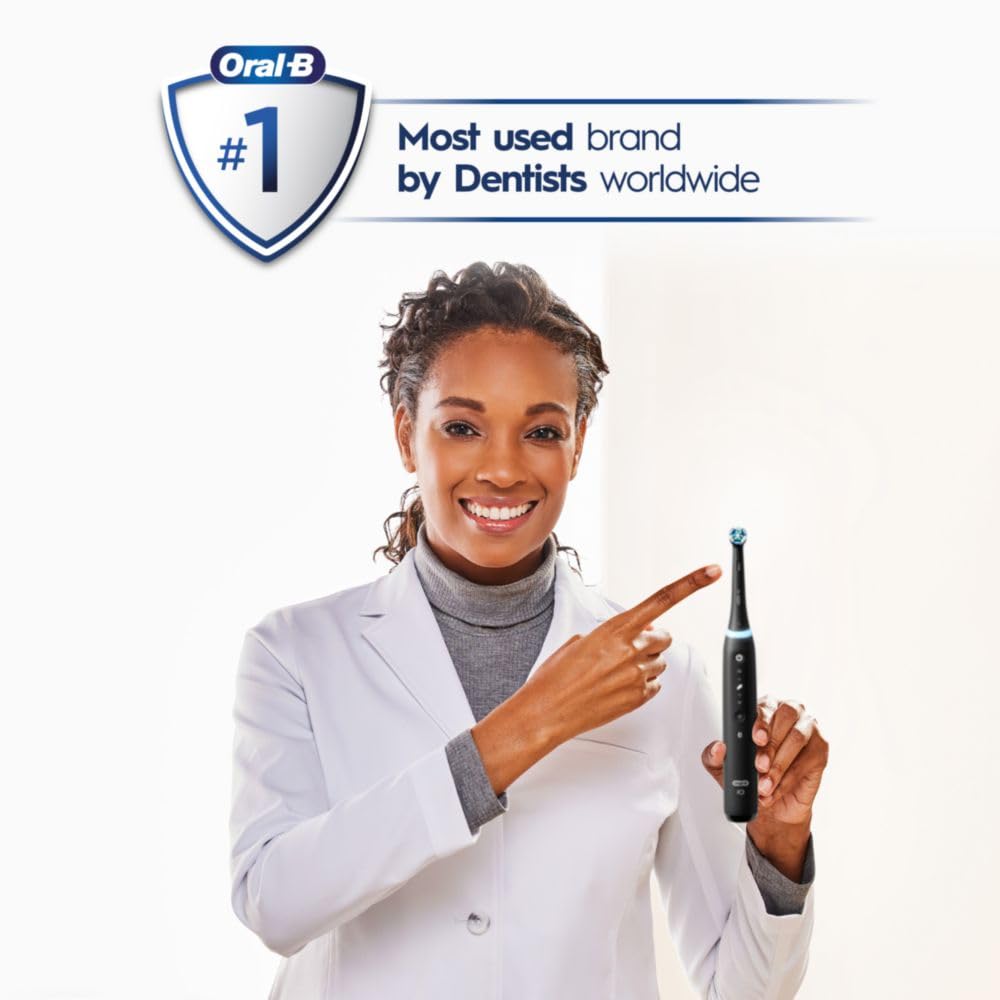 Oral-B iO Deep Clean + Whiten Rechargeable Electric Toothbrush with Visible Pressure Sensor, 2 Minute Timer, 5 Cleaning Settings, 1 iO5 Limited, 3 Toothbrush Heads, Travel Case & Refill Holder, Black image 8