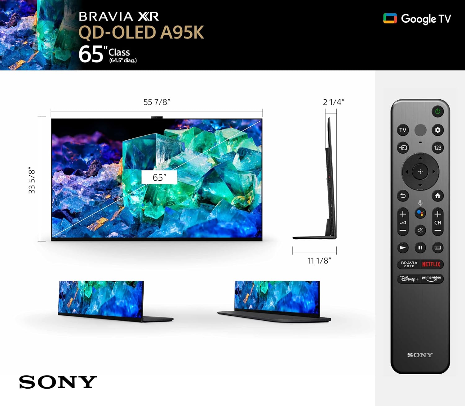 Sony 65 Inch 4K Ultra HD TV A95K Series: BRAVIA XR QD-OLED Smart Google TV with Dolby Vision HDR, Exclusive Features for Playstation 5 Black (2022) image 7