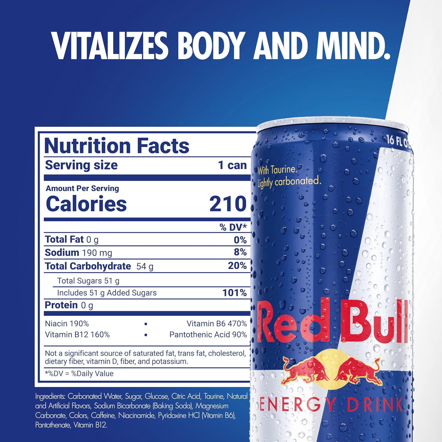 Red Bull Energy Drink with 151mg Caffeine plus Taurine & B Vitamins, 16 Fl Oz, Pack of 12 Cans image 2