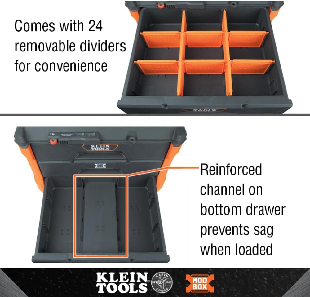 Klein Tools 54823MB MODbox 3-Drawer Tool Box Organizer, Heavy-Duty Tool Storage, Stackable Module, 50-Pound Capacity image 4