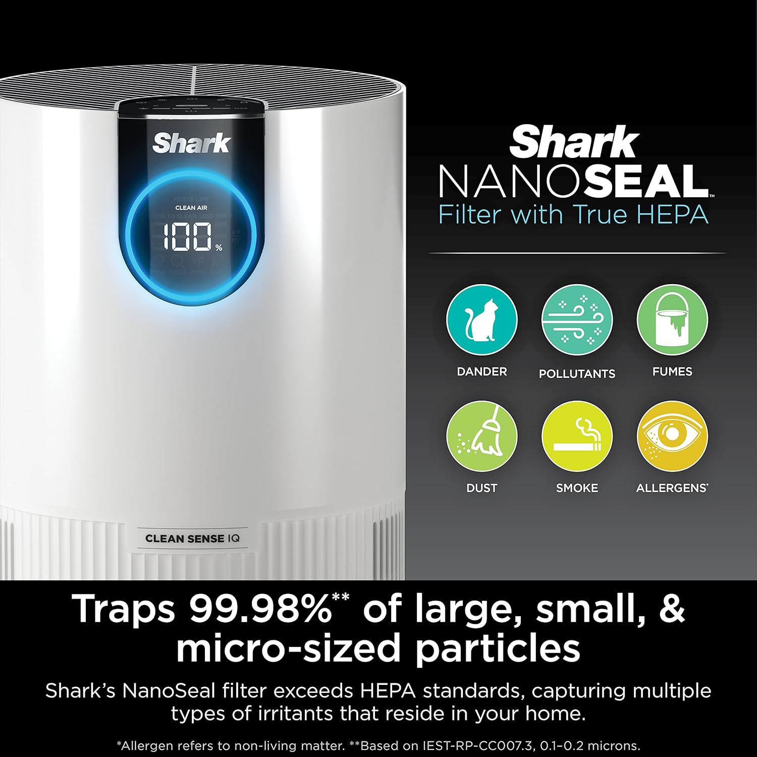 Shark Air Purifiers For Home Pets, 2 Pack, Allergies, Pet Hair, HEPA Air Filter, 500 Sq Ft, Small Room, Bedroom, Odor Eliminator Clean Sense, Captures 99.98% of Particles, Pet Dander, Fur, HP102PK2 image 9