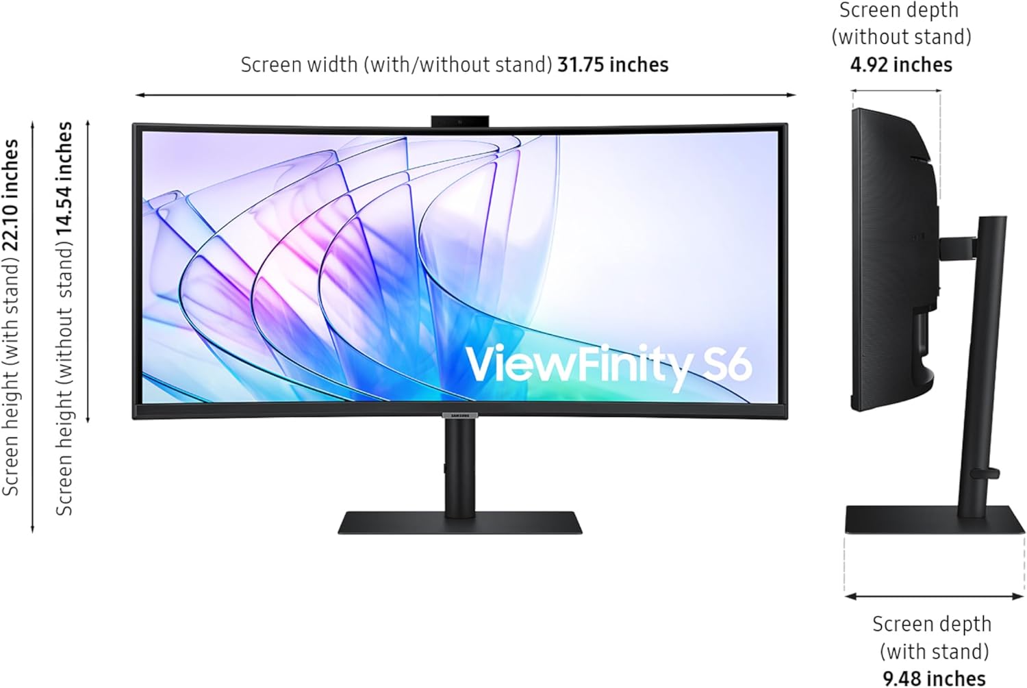Samsung 34-Inch ViewFinity S65VC Series Ultra-WQHD Curved Computer Monitor, 100Hz, AMD FreeSync, HDR10, USB-C, Built-in Speaker, Camera, KVM Switch, Eye Care, Eco-Packaging, LS34C650VANXGO, Black image 3